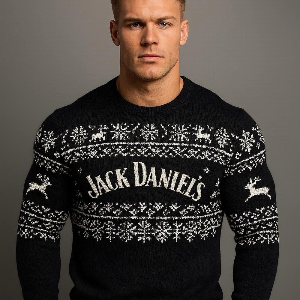 Jack Daniels Festive Black and White Crewneck Sweater